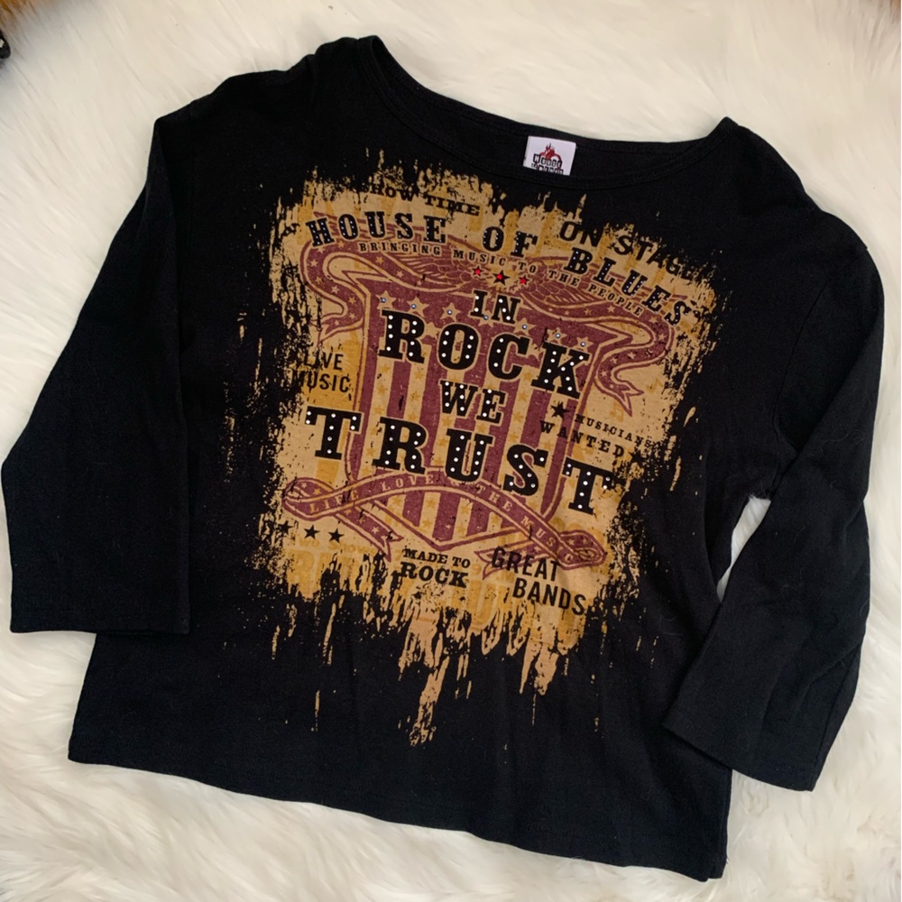 House of Blues In Rock We Trust Graphic Cotton Black Tee Shirt